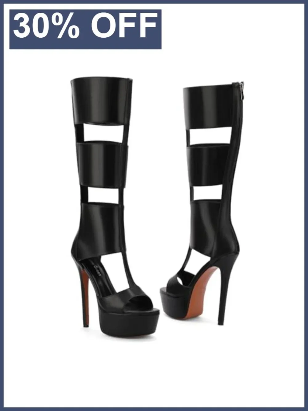 Faux Leather Platform Knee High Heels Open Toe Gladiator Sandals Party